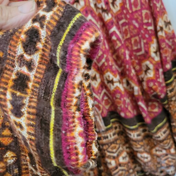 New Directions Top Woven Tapestry Abstract Peasant BOHO colorful fringe tie XL - Picture 5 of 12